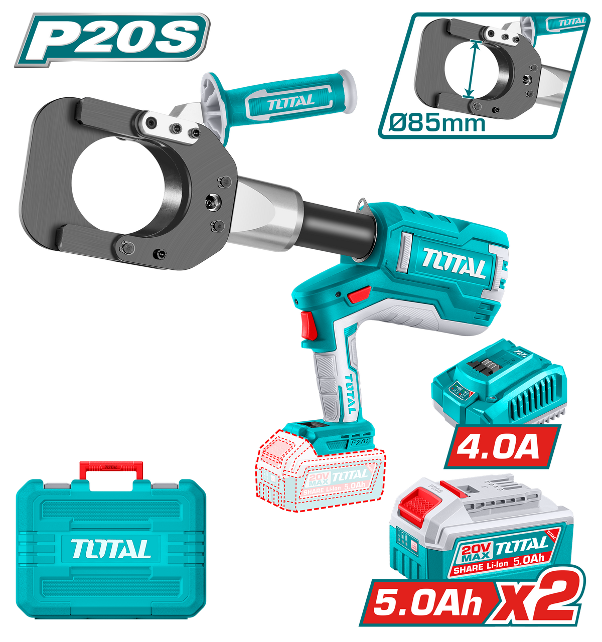 IMG_5139 مقص كابلات هيدروليك بطارية 85 مم 20 فولت 5 امبير + 2 بطاريه TRCLI2005 - الصورة 1