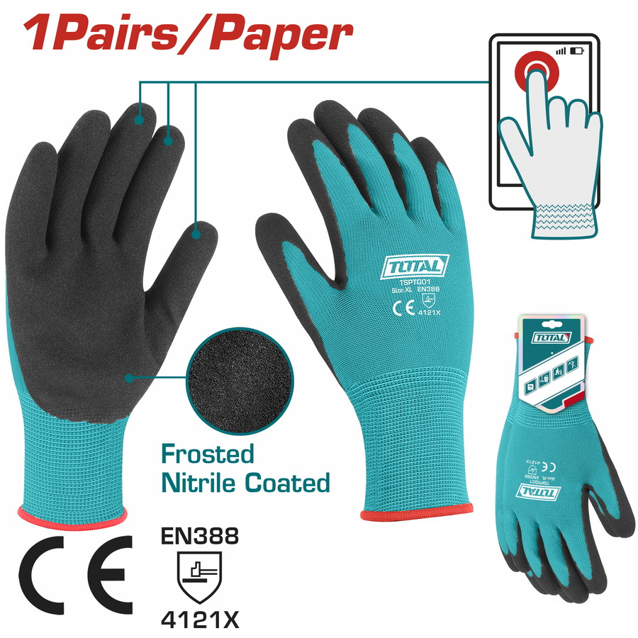 جوانتي مطلي بالنتريل TOTAL Nitrile frosted coated gloves (TSPTG01)