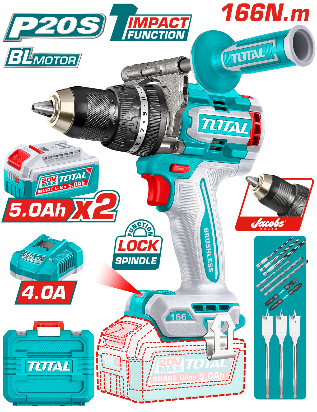 IMG_8353 شنيور دقاق 20 فولت 166 نيوتن مع 2 بطارية 5 امبير TIDLI201668 - الصورة 1