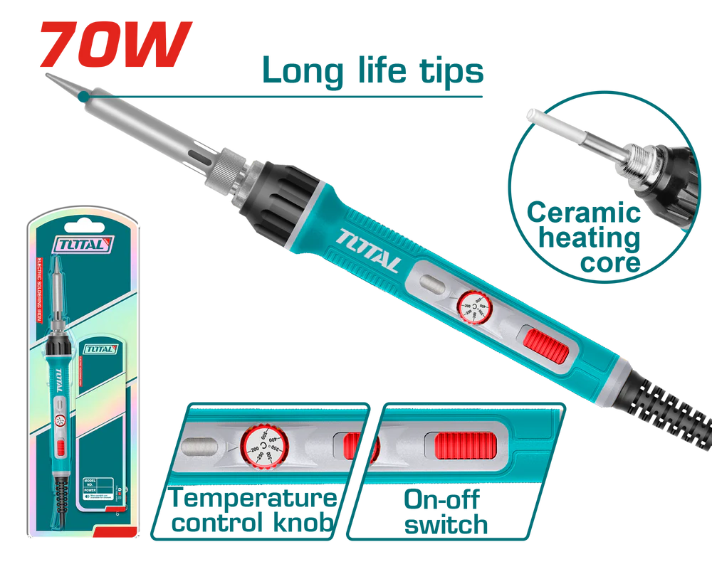 TET01606_1000x توتال تولز كاوية لحام قصدير كهرباء 70 وات ببكره للتحكم فى الحرارة TET01606 - الصورة 1