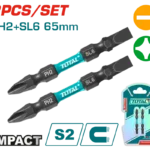 توتال تولز طقم سن مفك عاده و صليبه تصادميه قطعتين 65 مم - TACIM72HL665
