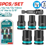 توتال تولز طقم لقم تصادمية 3/8 بوصة مع ادابتور 6 قطع موديل THKISD38062