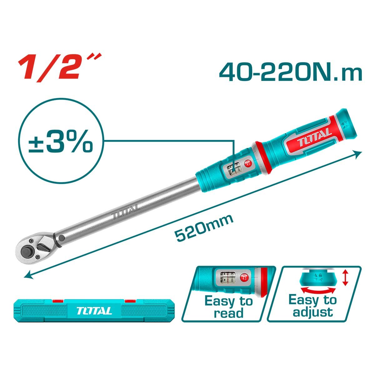 THPTW1220N6 يد عزم سيستيم Preset Torque Wrench 1/2″ 40-220Nm THPTW1220N6 - الصورة 1