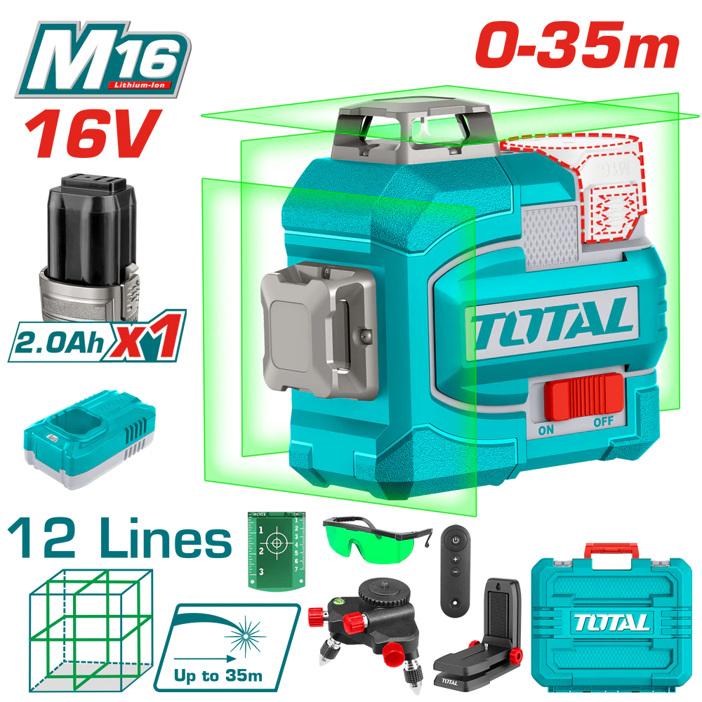 TLL301201-_12_35_16_1000x توتال تولز ميزان ليزر اخضر 12 خط 35 متر بطاريه 16 فولت و شاحن TLL301201 - الصورة 1
