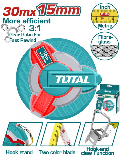TMTF18306 متر قياس 30 متر TOTAL Fibreglass measuring tape (TMTF18306) - الصورة 1